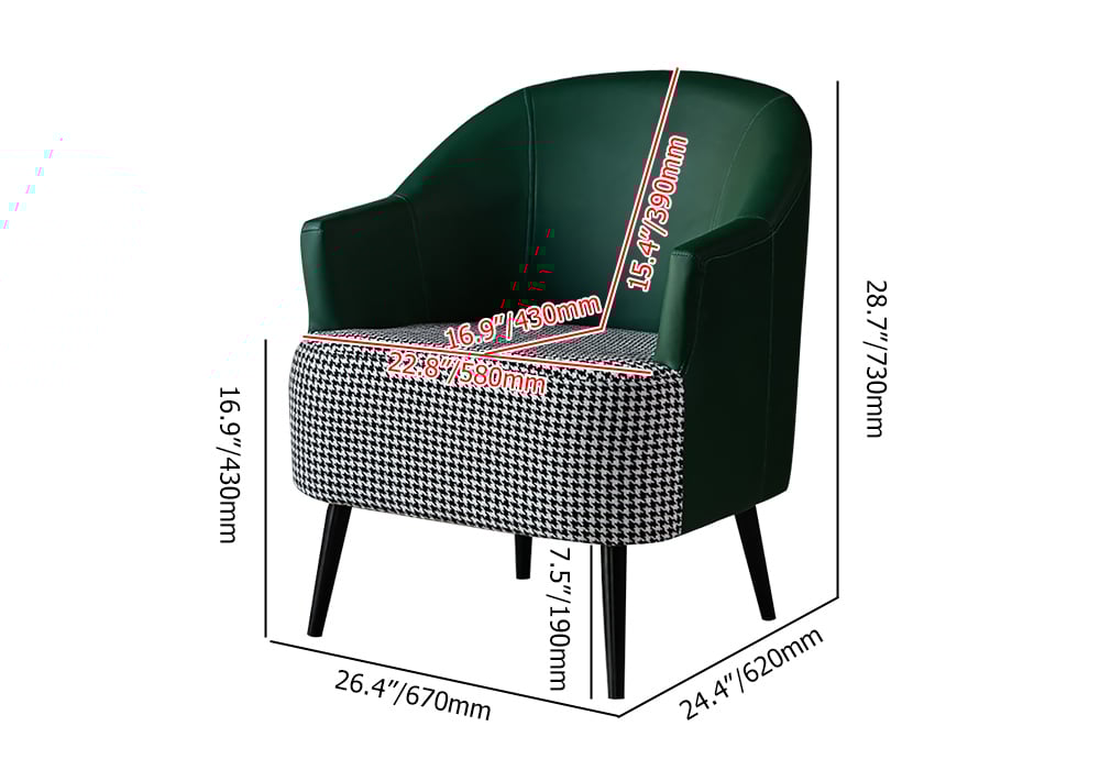 HMR Modern Houndstooth Accent Chair with Linen Upholstery - Green