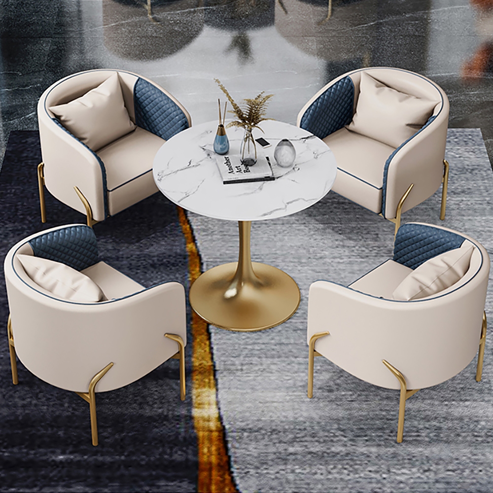 HMR - Accent Chair Tufted Upholstered PU Leather in Gold