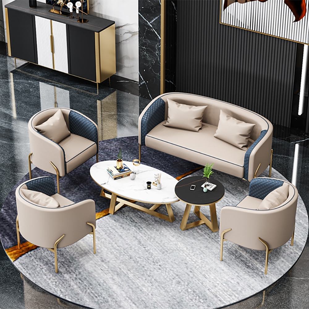 HMR - Accent Chair Tufted Upholstered PU Leather in Gold