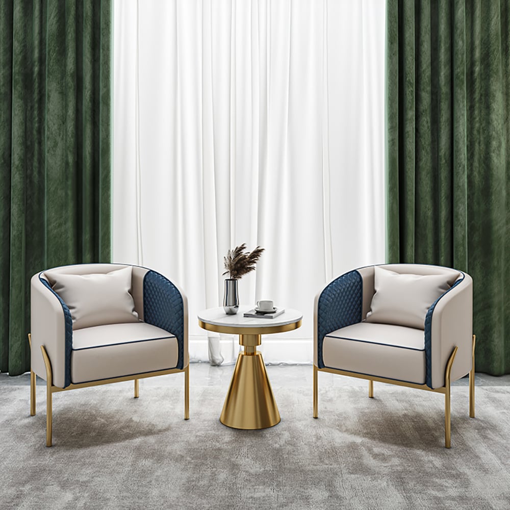 HMR - Accent Chair Tufted Upholstered PU Leather in Gold