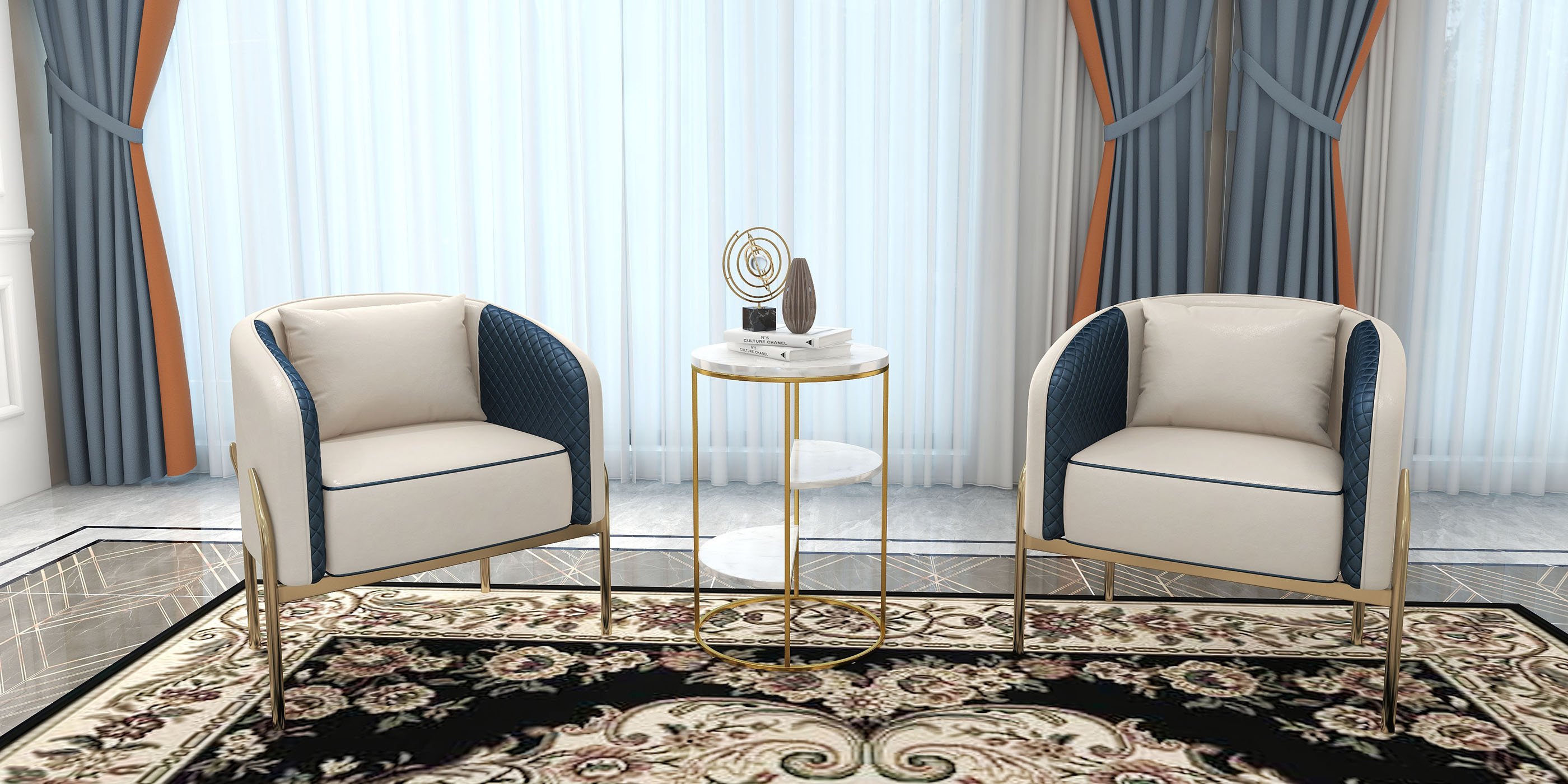 HMR - Accent Chair Tufted Upholstered PU Leather in Gold