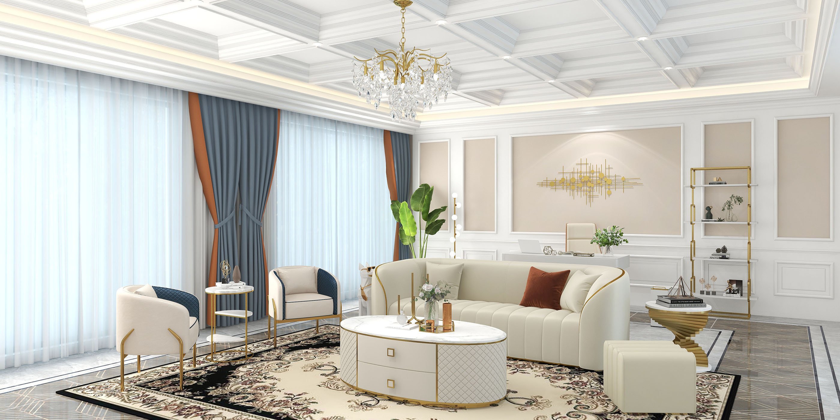 HMR - Accent Chair Tufted Upholstered PU Leather in Gold