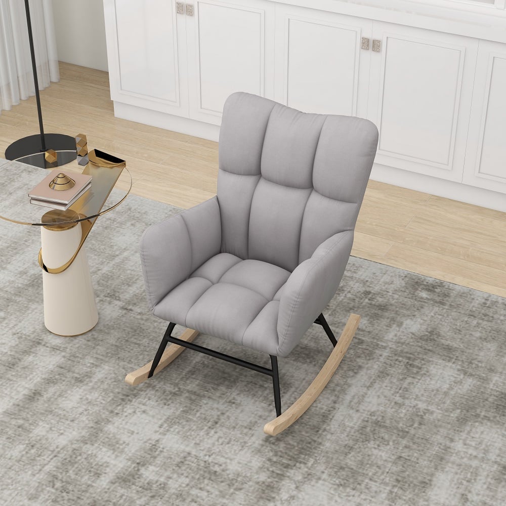 HMR - Rocking Accent Chair Upholstered with Tufted Velvet in Gray