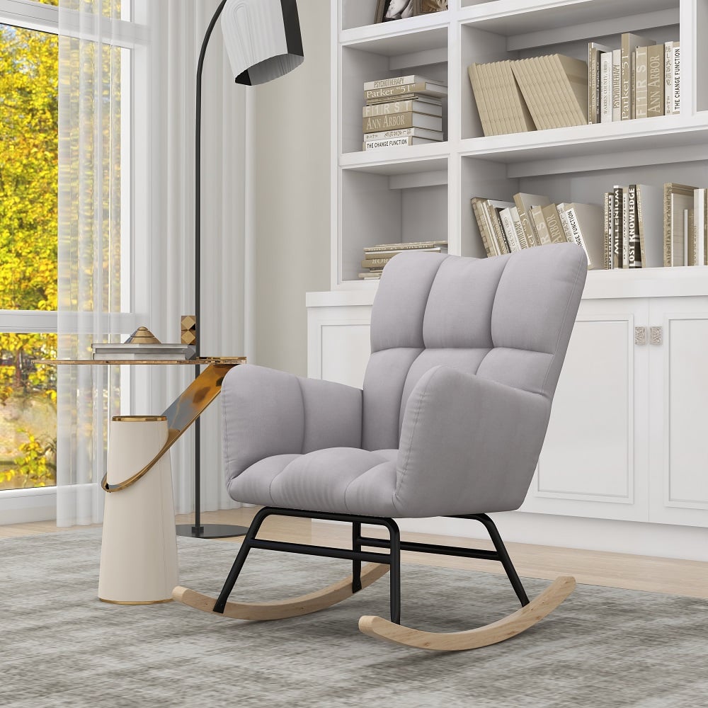 HMR - Rocking Accent Chair Upholstered with Tufted Velvet in Gray