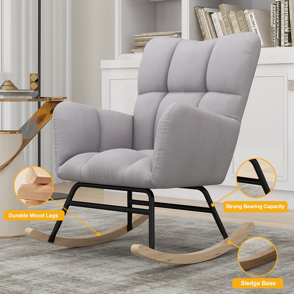 HMR - Rocking Accent Chair Upholstered with Tufted Velvet in Gray