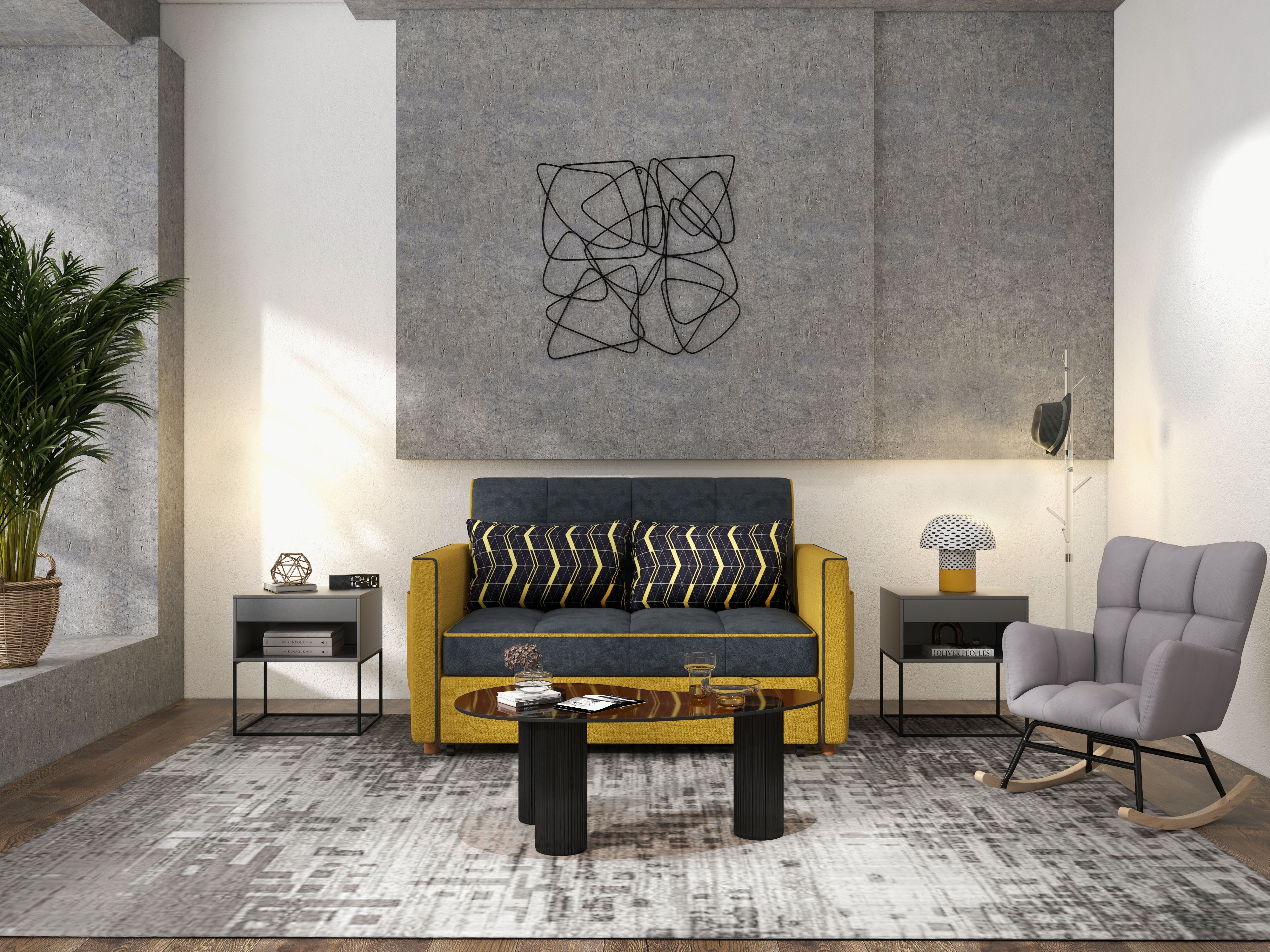 HMR - Rocking Accent Chair Upholstered with Tufted Velvet in Gray
