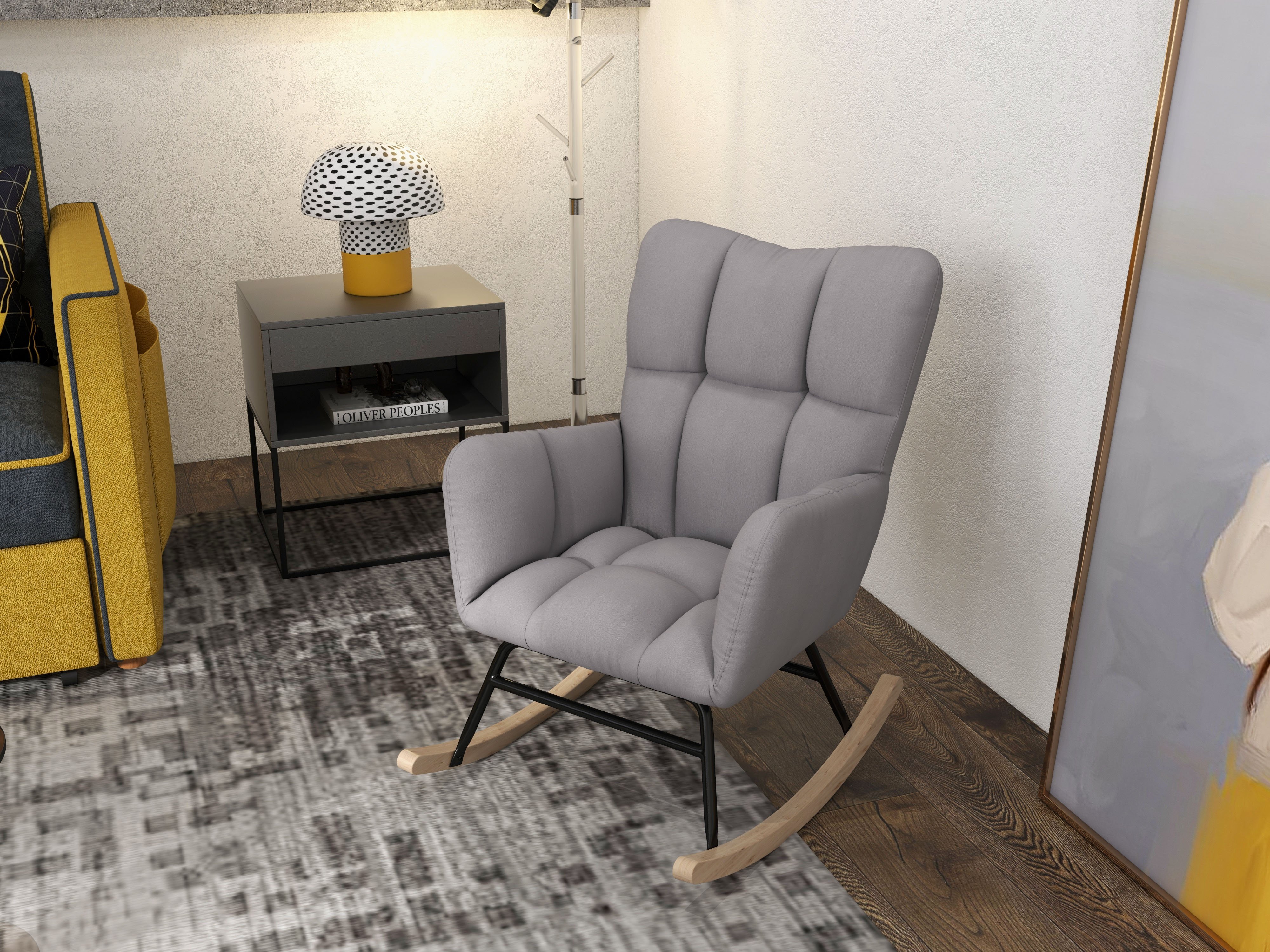HMR - Rocking Accent Chair Upholstered with Tufted Velvet in Gray