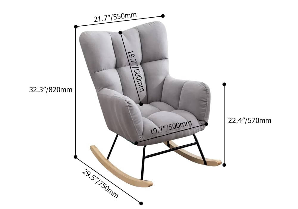 HMR - Rocking Accent Chair Upholstered with Tufted Velvet in Gray