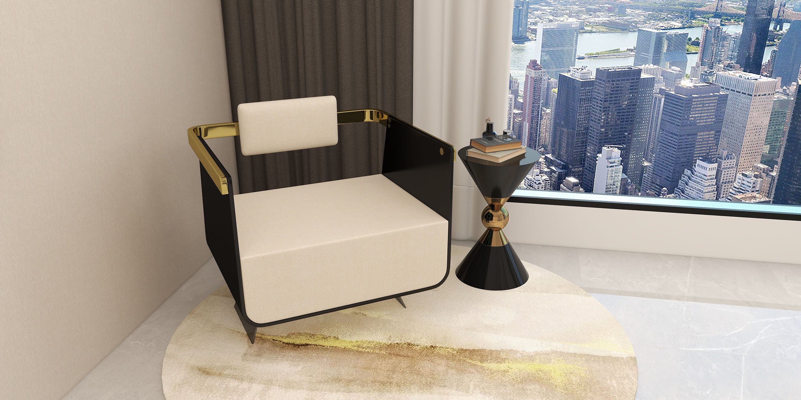 HMR Modern Accent Chair with Cotton & Linen Upholstered - Black