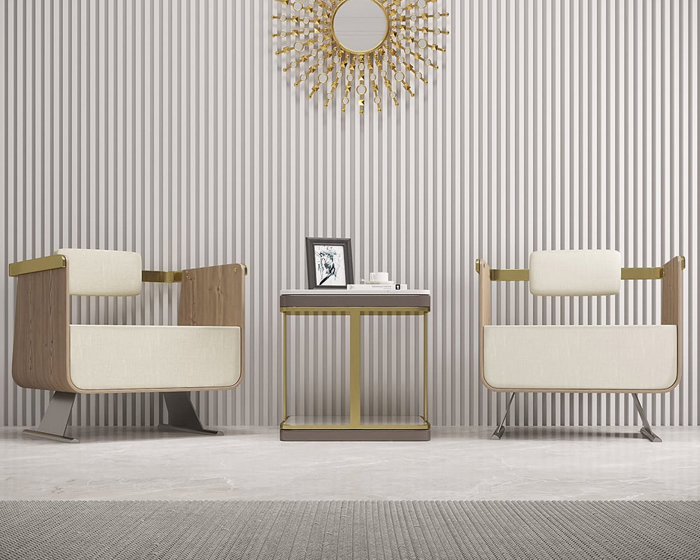 HMR Modern Accent Chair with Cotton & Linen Upholstered - Walnut