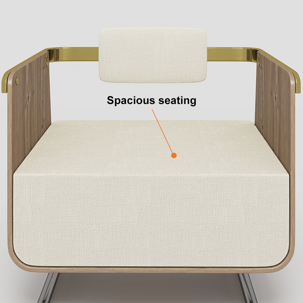HMR Modern Accent Chair with Cotton & Linen Upholstered - Walnut