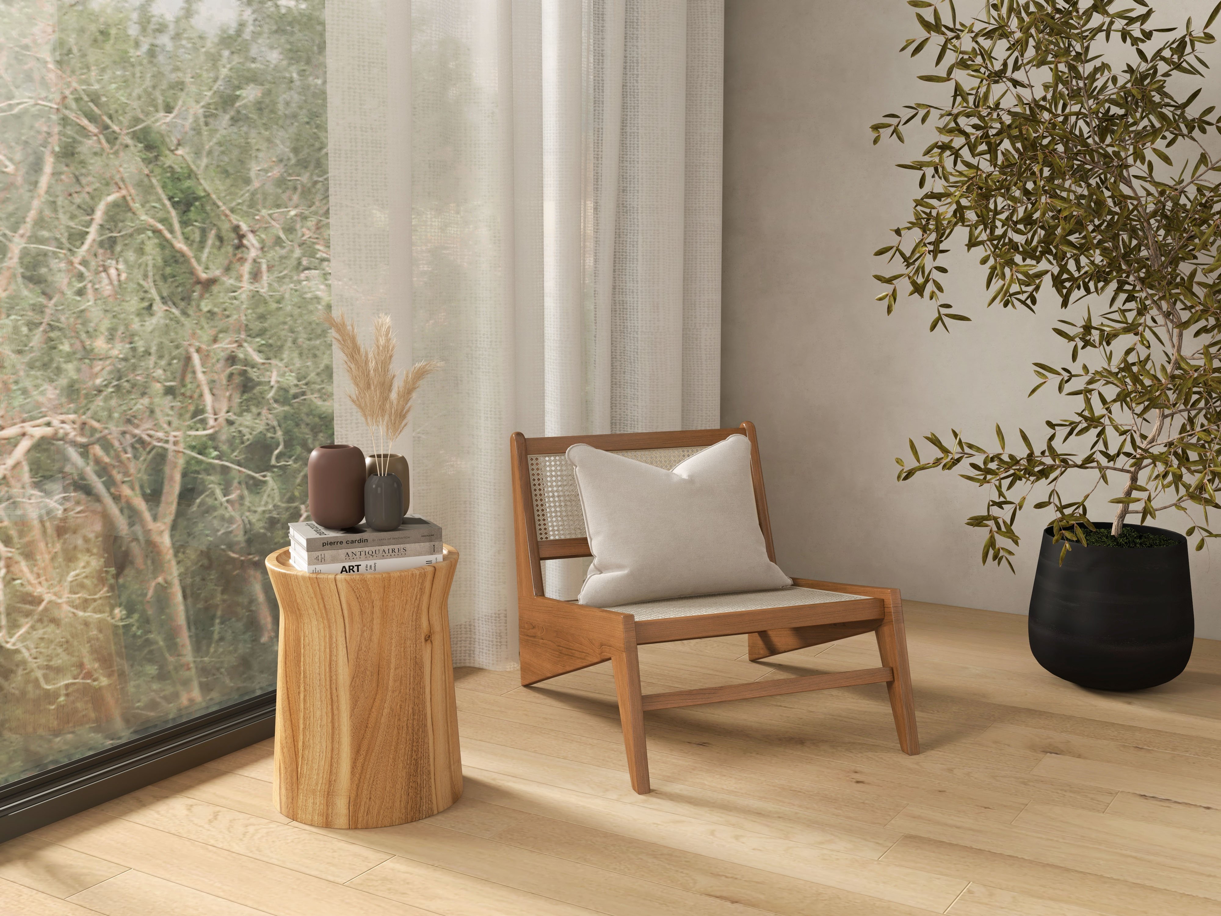 HMR Lounge Accent Chair - Walnut, Rattan