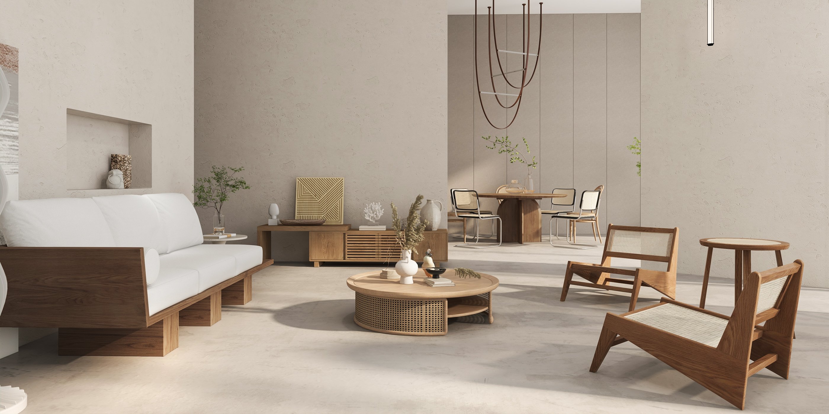 HMR Lounge Accent Chair - Walnut, Rattan