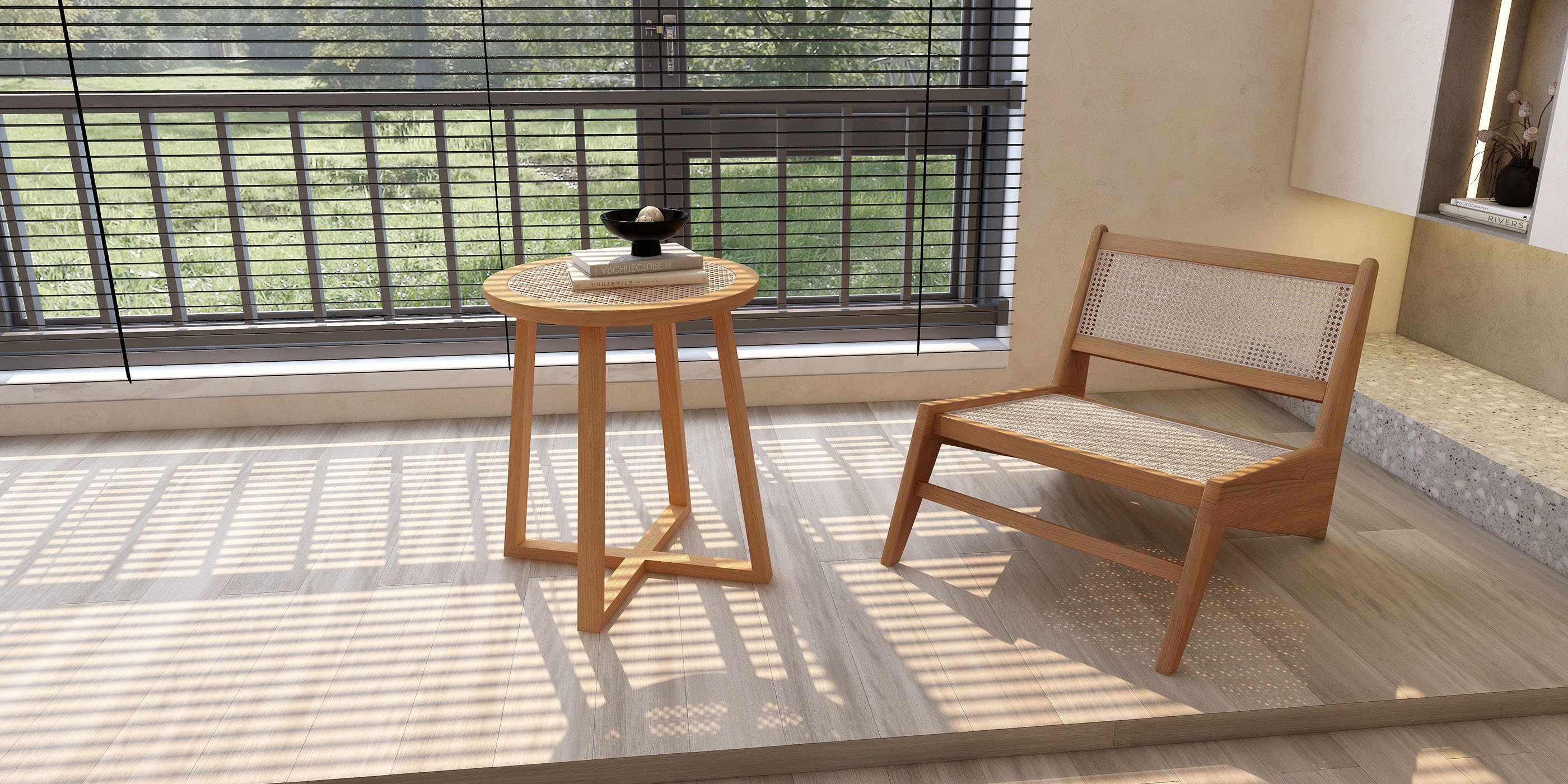 HMR Lounge Accent Chair - Walnut, Rattan