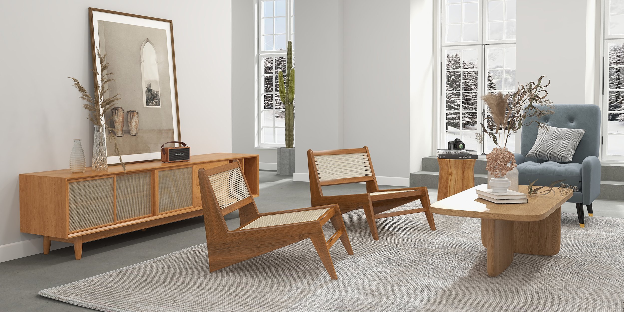 HMR Lounge Accent Chair - Walnut, Rattan