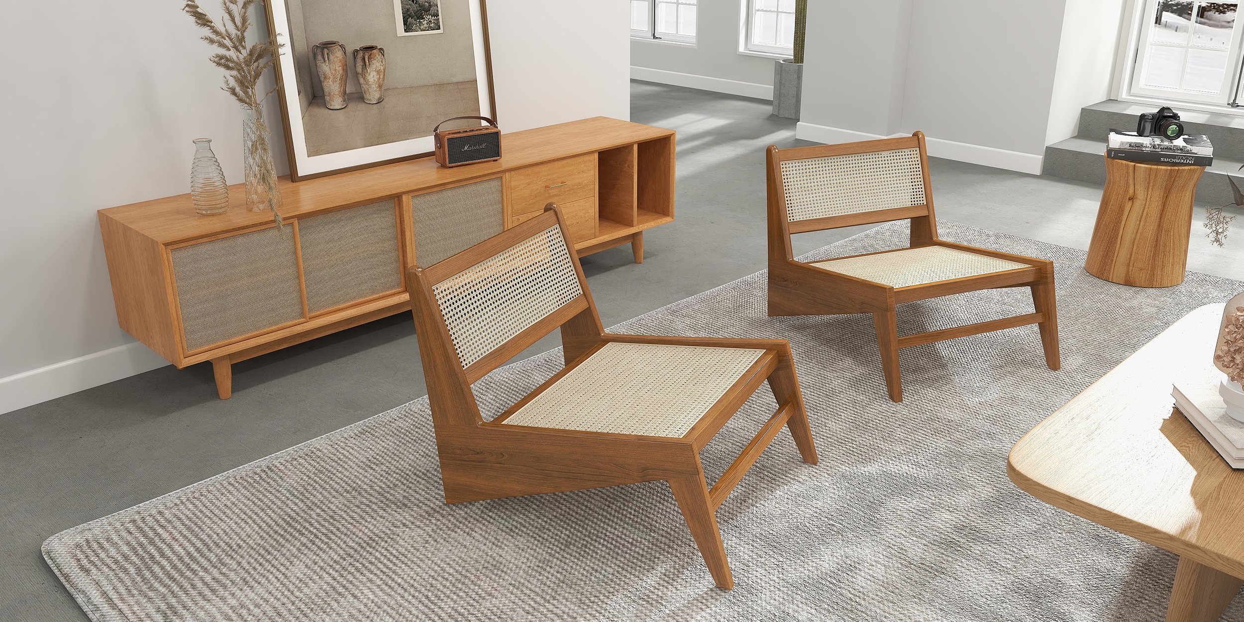 HMR Lounge Accent Chair - Walnut, Rattan