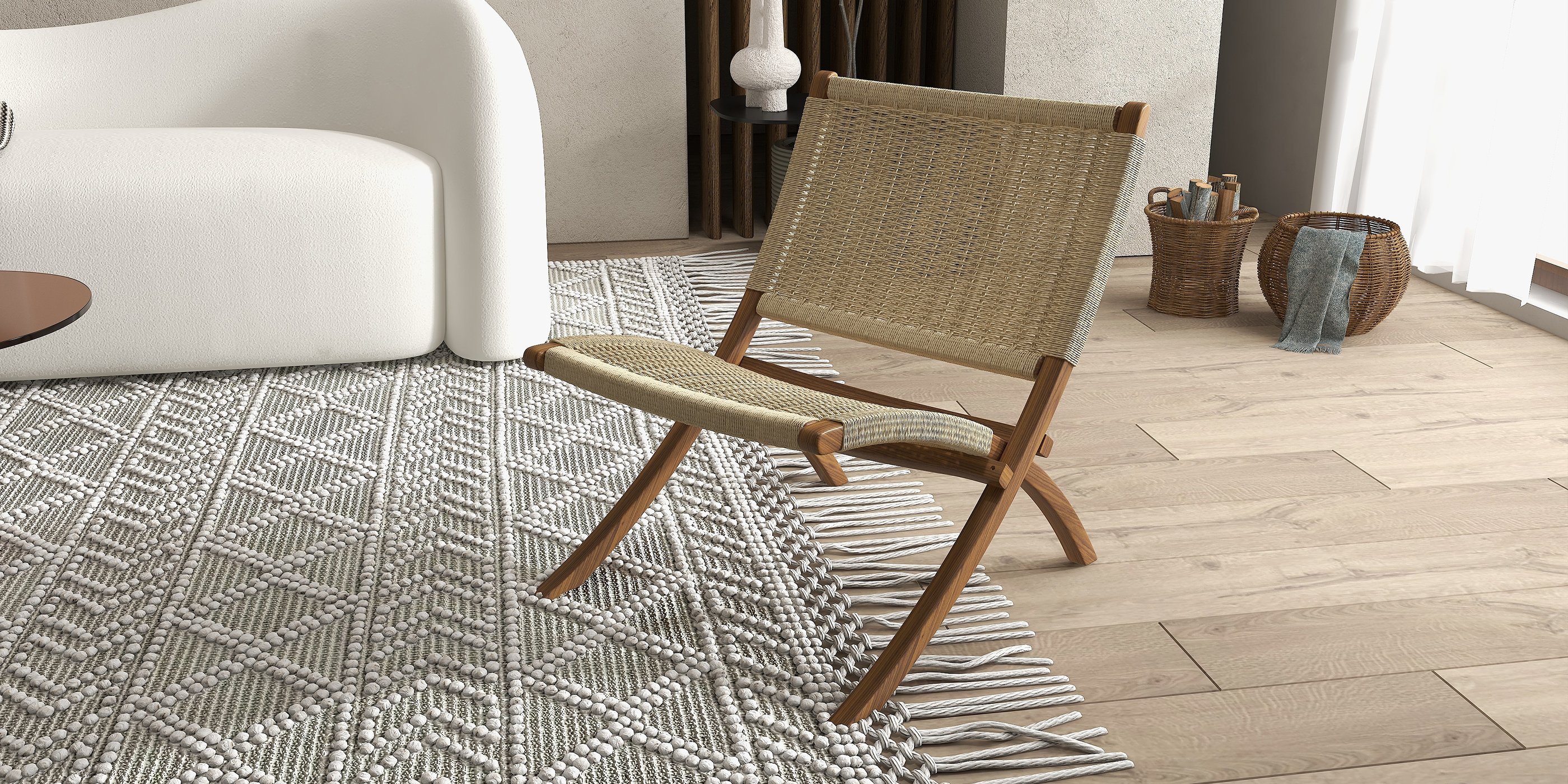 HMR - Folding Recliner Chair Ash Wood Woven Hemp Rope in Natural