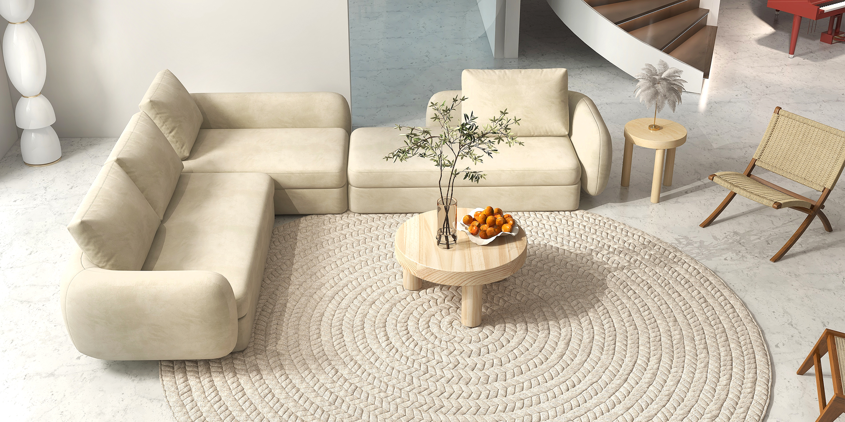 HMR - Folding Recliner Chair Ash Wood Woven Hemp Rope in Natural
