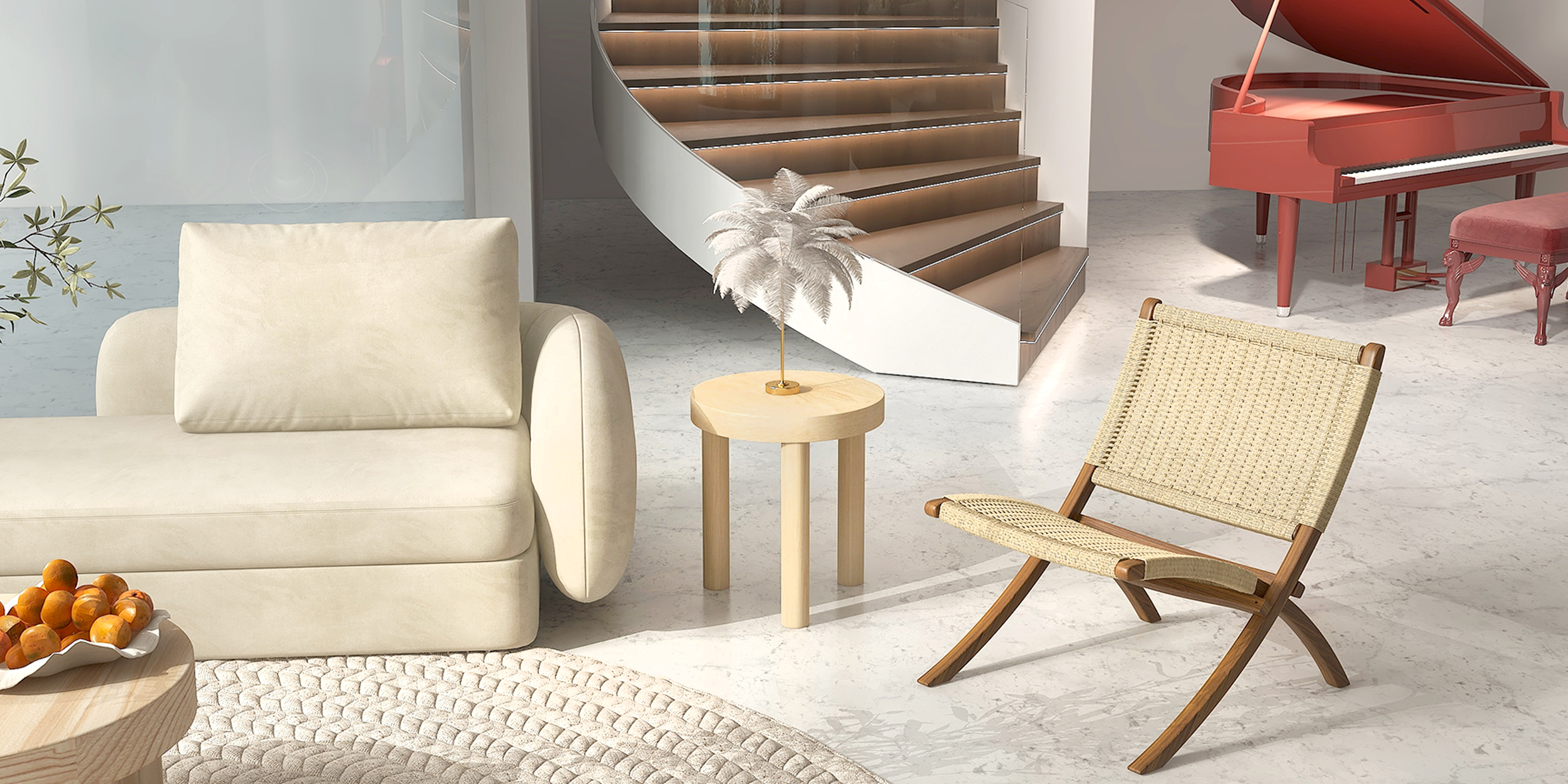 HMR - Folding Recliner Chair Ash Wood Woven Hemp Rope in Natural