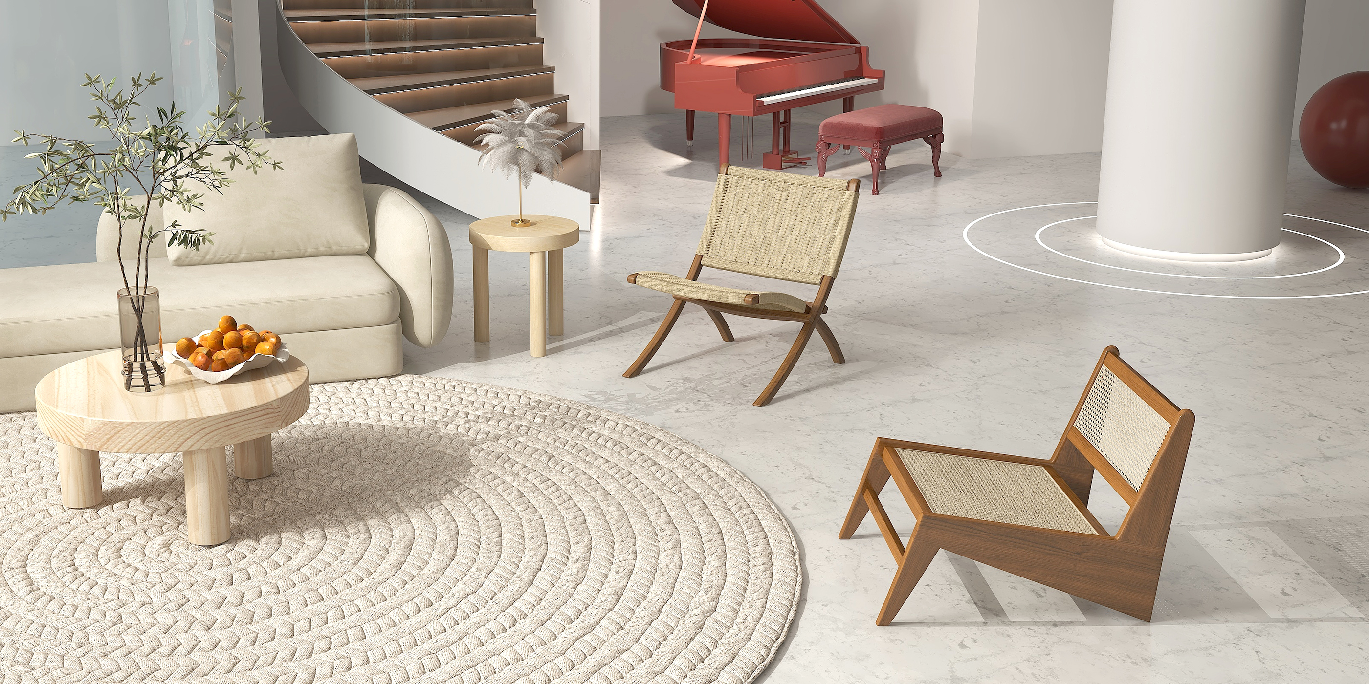 HMR - Folding Recliner Chair Ash Wood Woven Hemp Rope in Natural