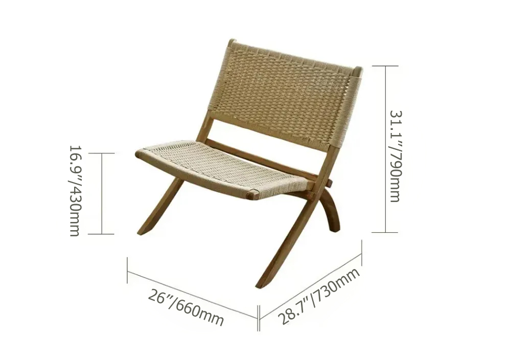 HMR - Folding Recliner Chair Ash Wood Woven Hemp Rope in Natural