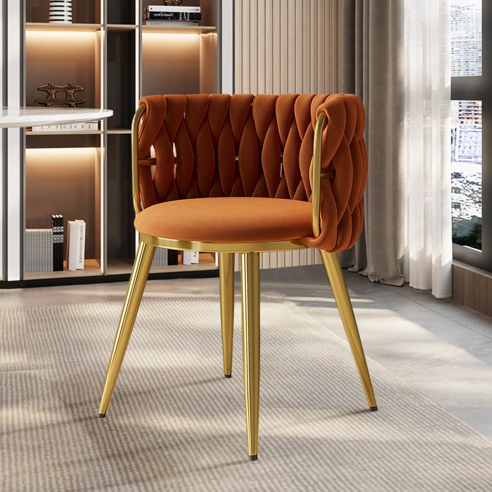 HMR Sweave Nordic Barrel Dining Chair with Velvet Upholstery - Orange