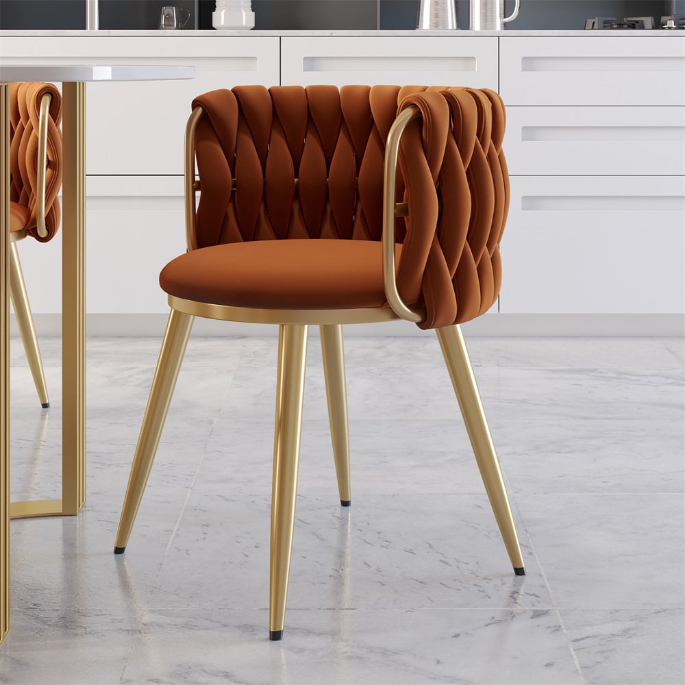 HMR Sweave Nordic Barrel Dining Chair with Velvet Upholstery - Orange