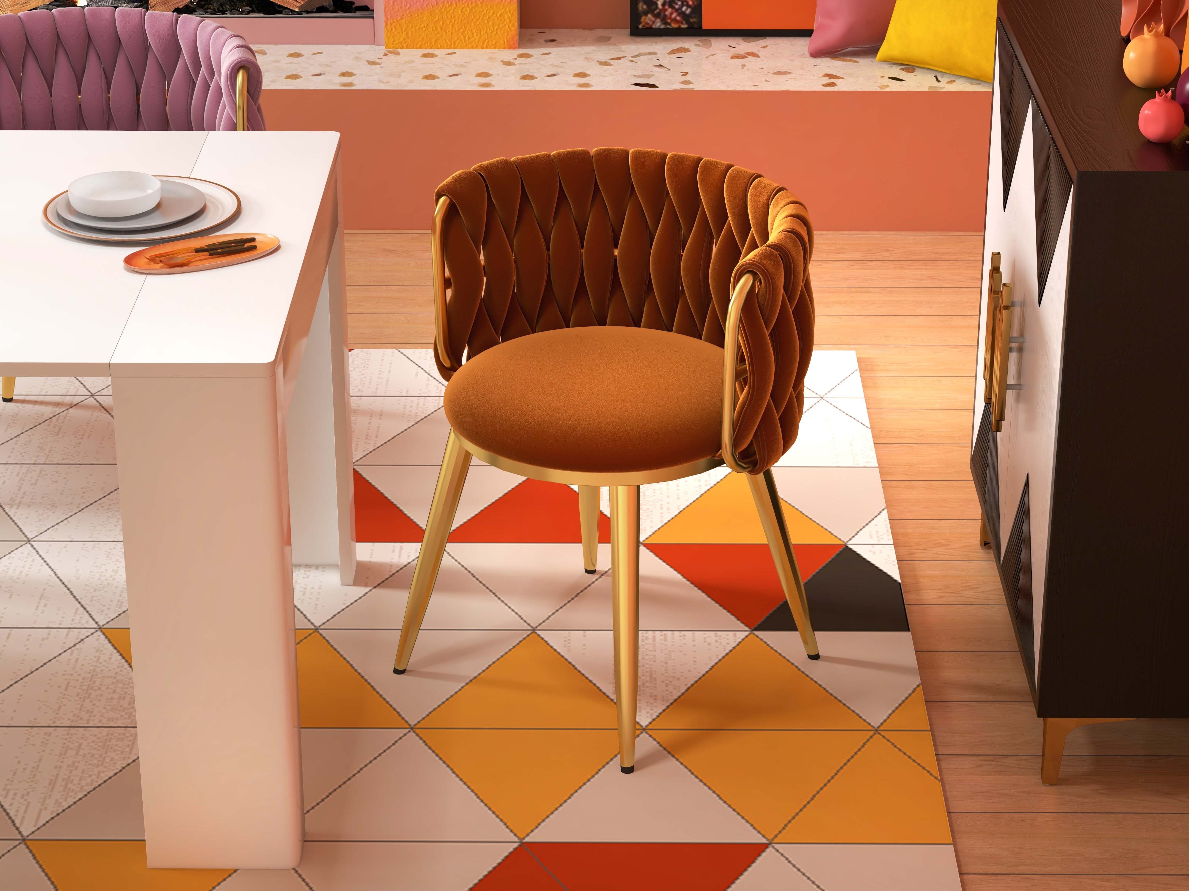 HMR Sweave Nordic Barrel Dining Chair with Velvet Upholstery - Orange