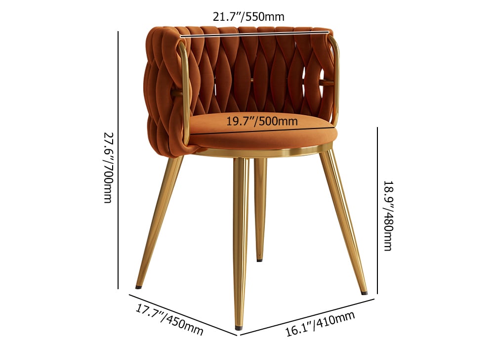 HMR Sweave Nordic Barrel Dining Chair with Velvet Upholstery - Orange