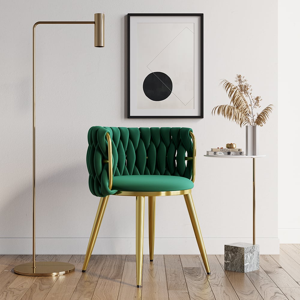 HMR Sweave Nordic Barrel Dining Chair with Velvet Upholstery (Set of 1) - Green