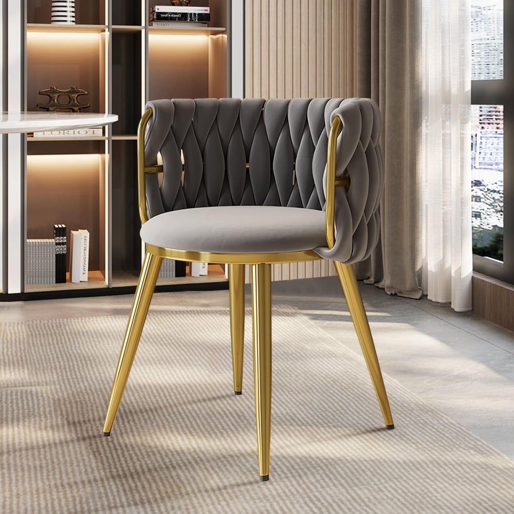 HMR Sweave Nordic Barrel Dining Chair with Velvet Upholstery - Light Gray