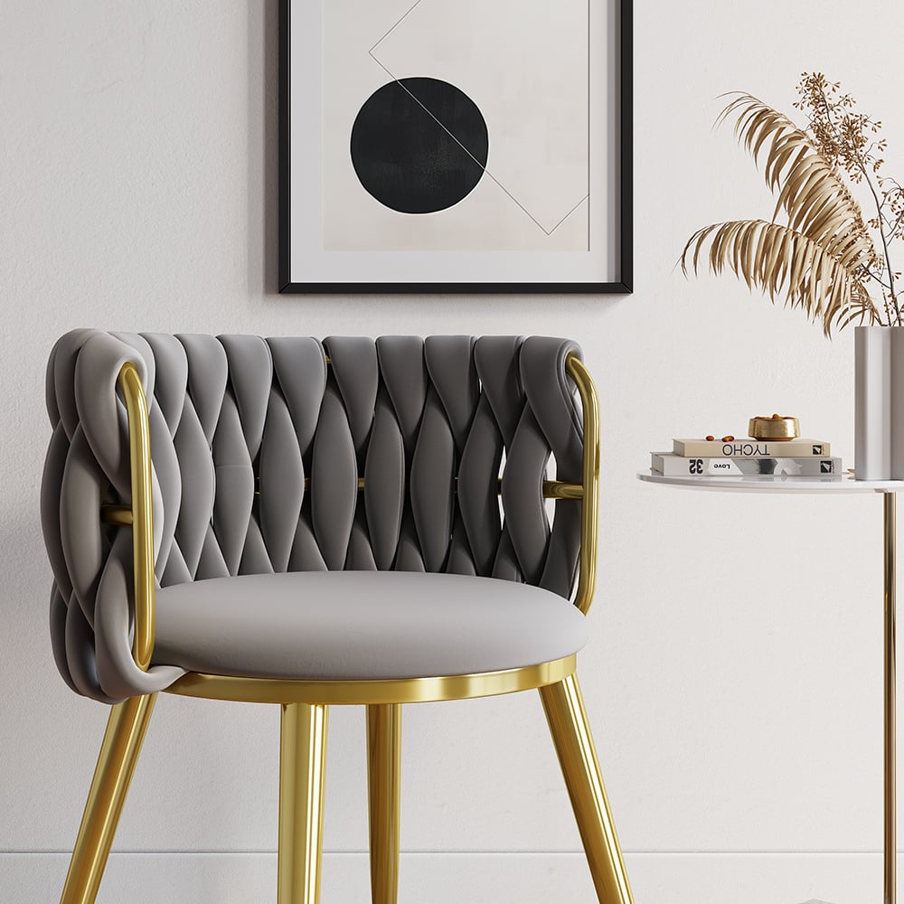 HMR Sweave Nordic Barrel Dining Chair with Velvet Upholstery - Light Gray