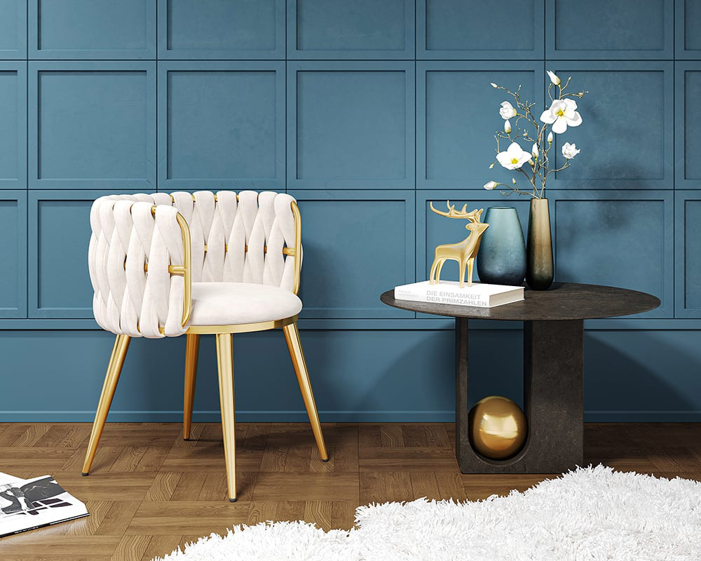 HMR Sweave Nordic Barrel Dining Chair with Velvet Upholstery - Off-White