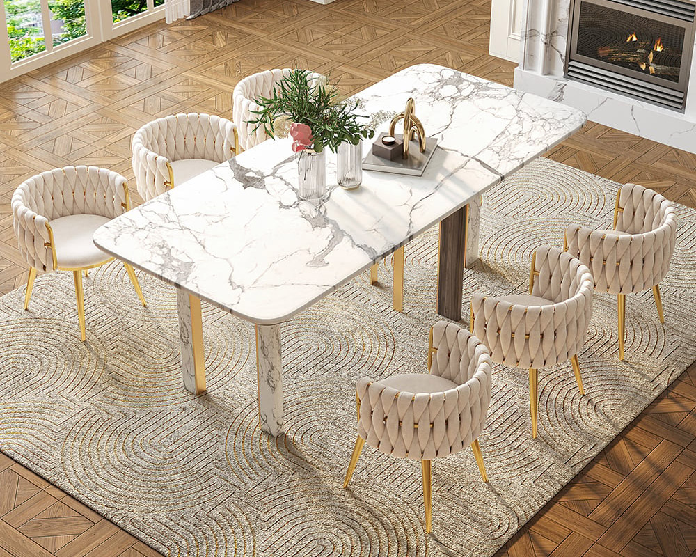 HMR Sweave Nordic Barrel Dining Chair with Velvet Upholstery - Off-White
