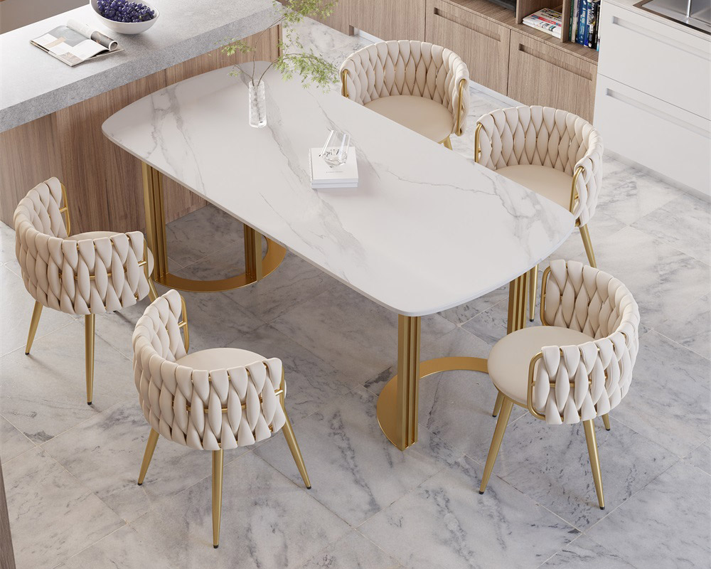 HMR Sweave Nordic Barrel Dining Chair with Velvet Upholstery - Off-White