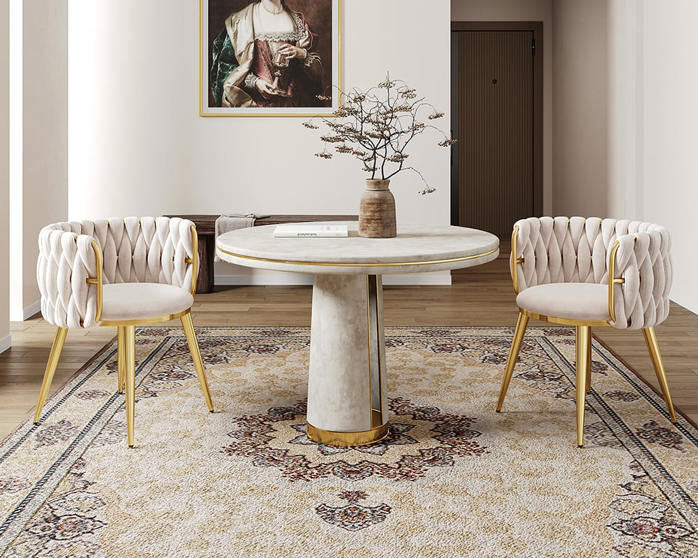 HMR Sweave Nordic Barrel Dining Chair with Velvet Upholstery - Off-White