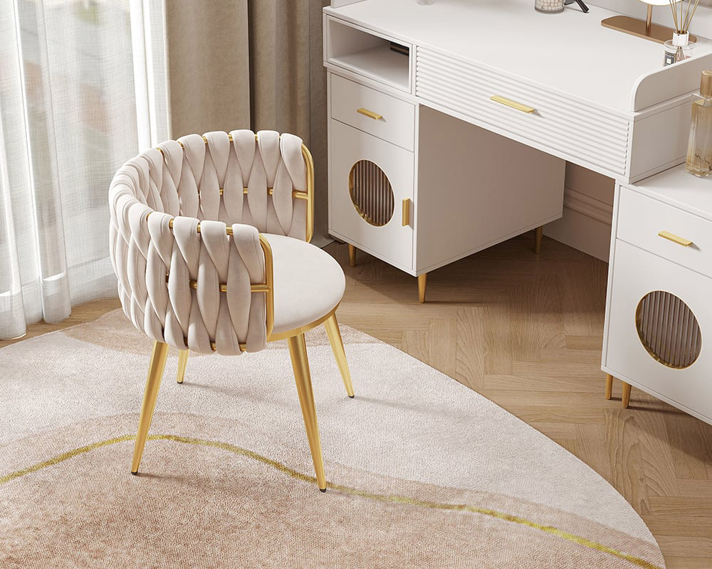 HMR Sweave Nordic Barrel Dining Chair with Velvet Upholstery - Off-White
