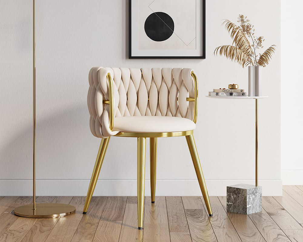 HMR Sweave Nordic Barrel Dining Chair with Velvet Upholstery - Off-White