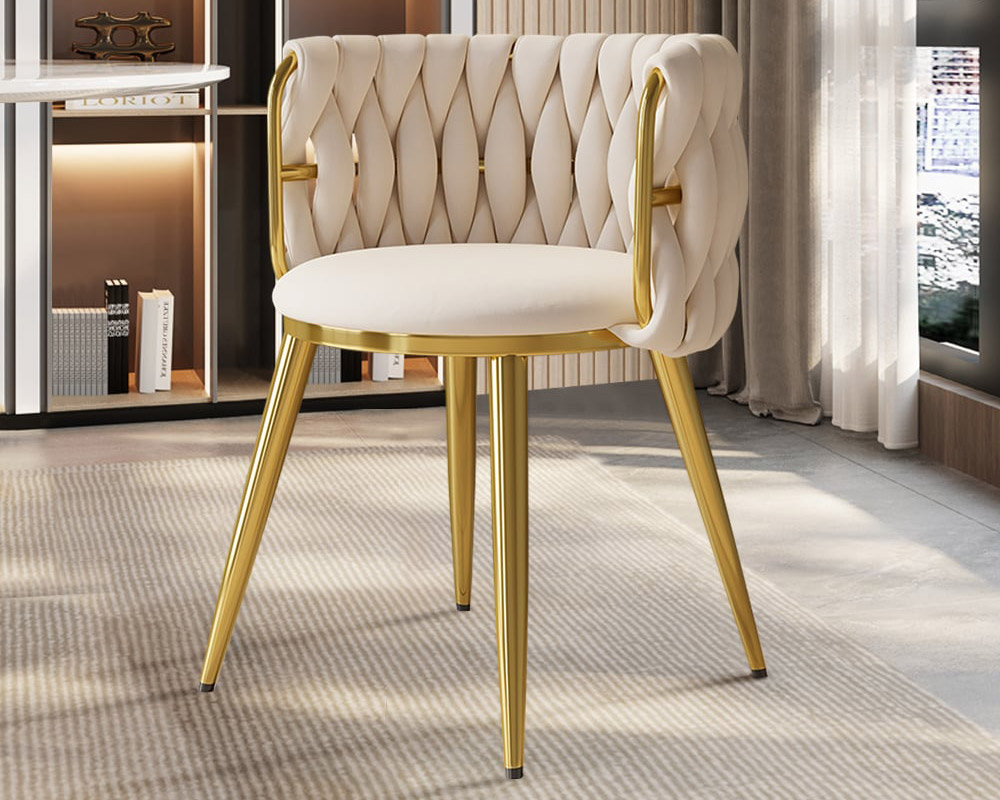 HMR Sweave Nordic Barrel Dining Chair with Velvet Upholstery - Off-White