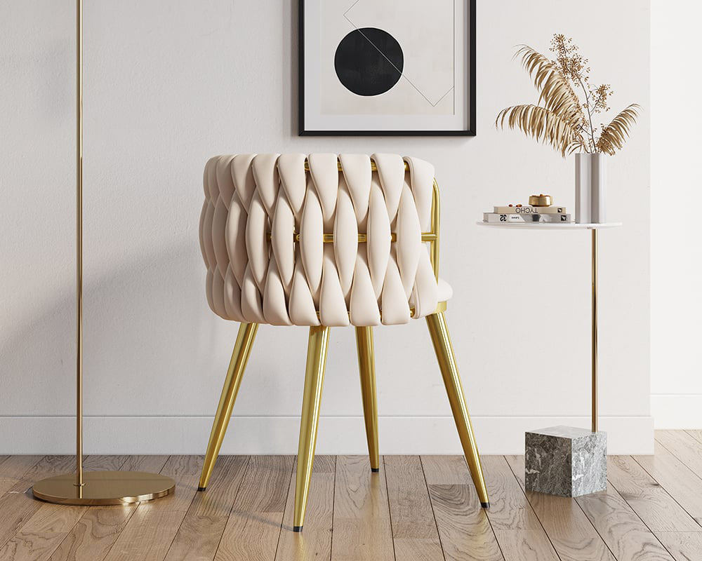HMR Sweave Nordic Barrel Dining Chair with Velvet Upholstery - Off-White