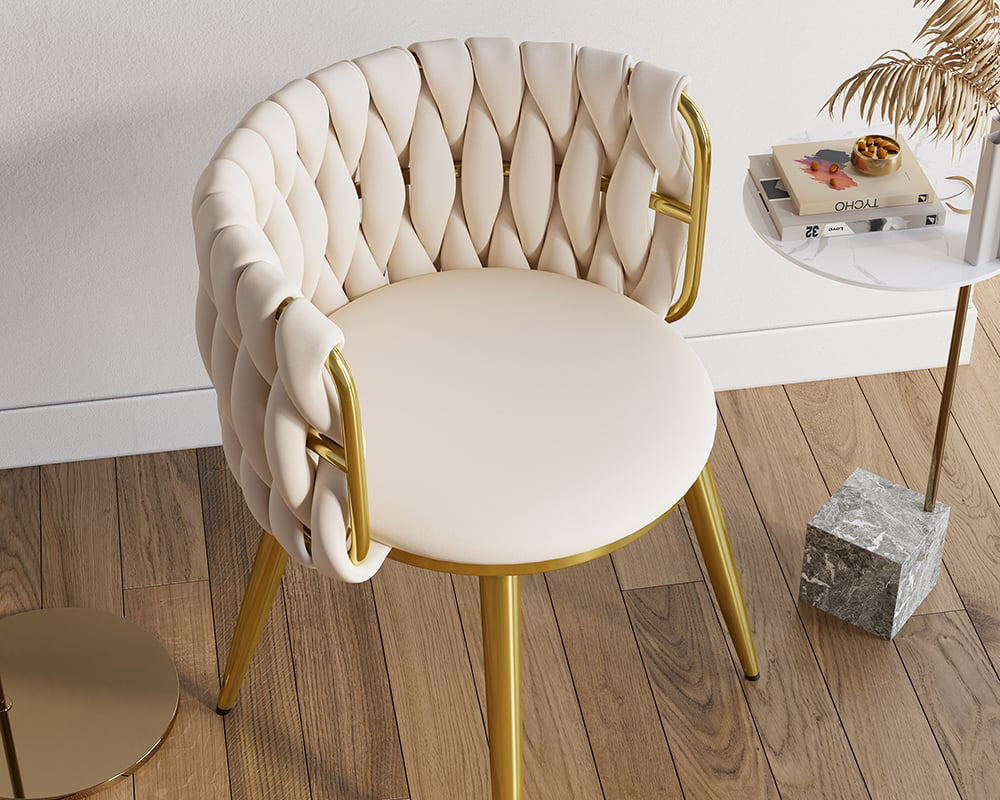HMR Sweave Nordic Barrel Dining Chair with Velvet Upholstery - Off-White