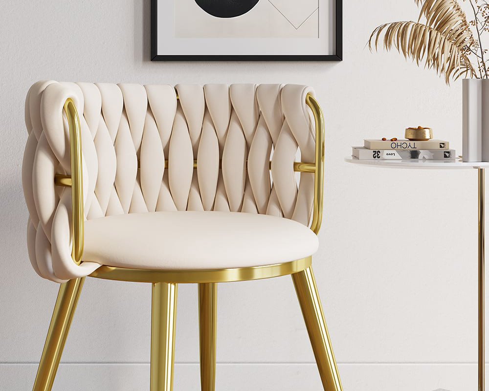 HMR Sweave Nordic Barrel Dining Chair with Velvet Upholstery - Off-White