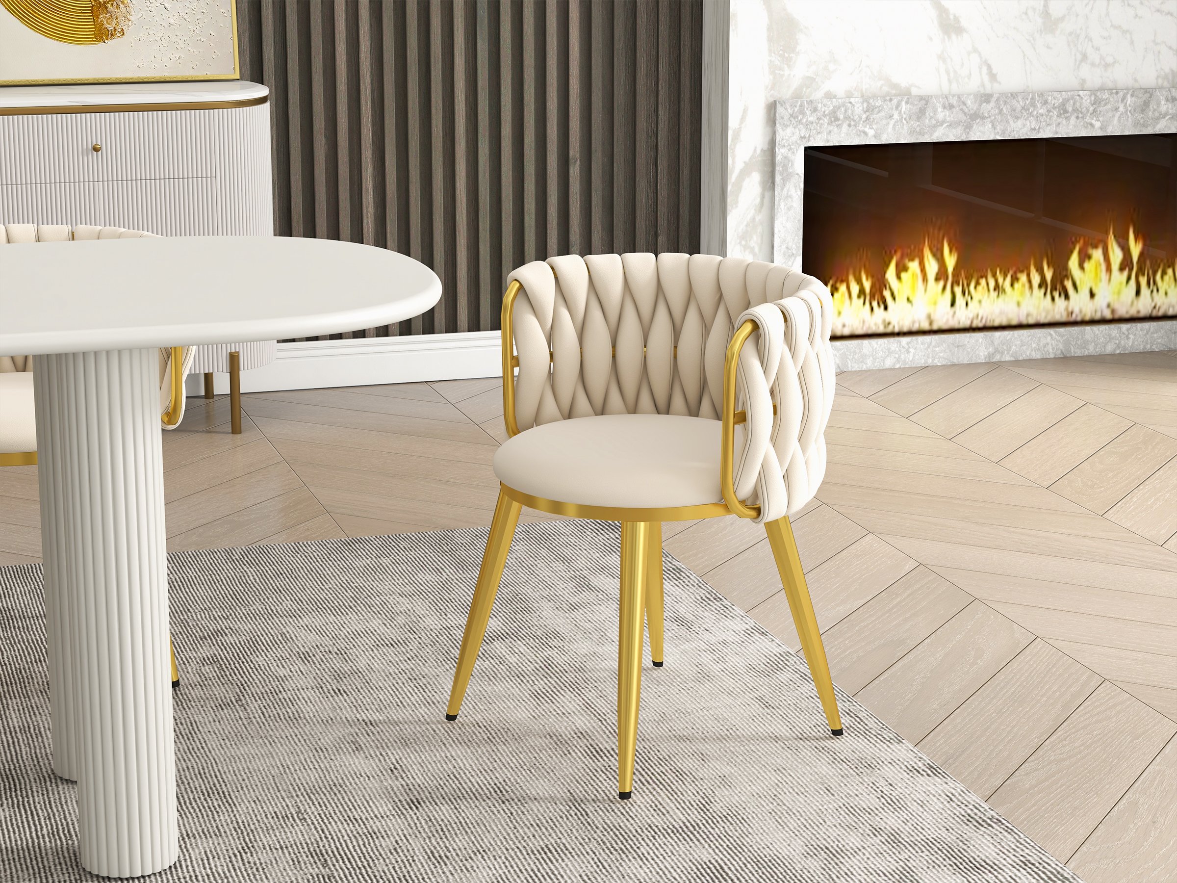 HMR Sweave Nordic Barrel Dining Chair with Velvet Upholstery - Off-White
