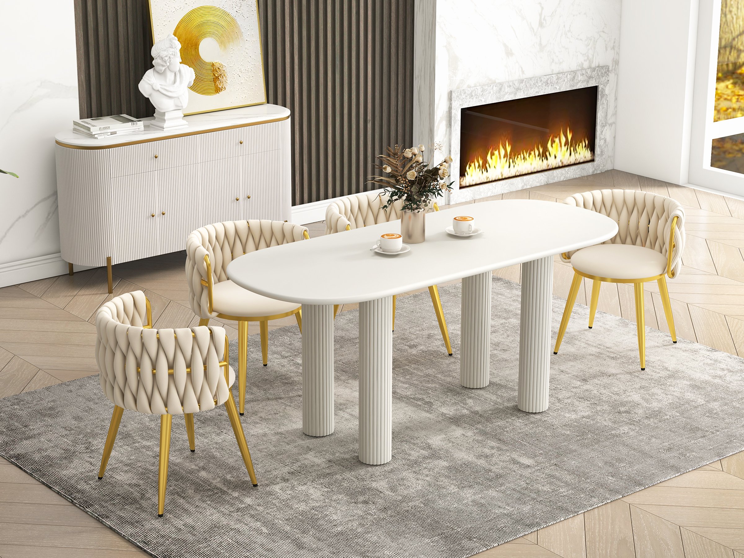 HMR Sweave Nordic Barrel Dining Chair with Velvet Upholstery - Off-White