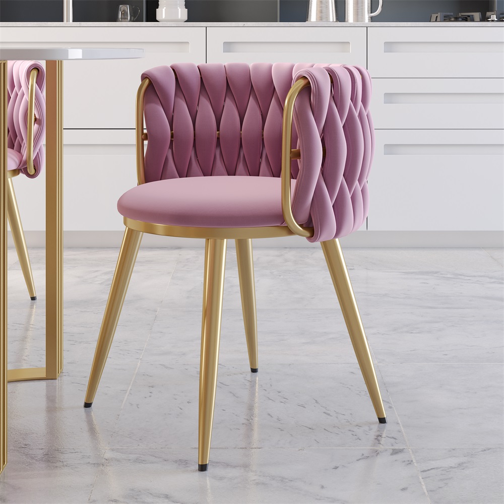 HMR Sweave Nordic Barrel Dining Chair with Velvet Upholstery - Pink