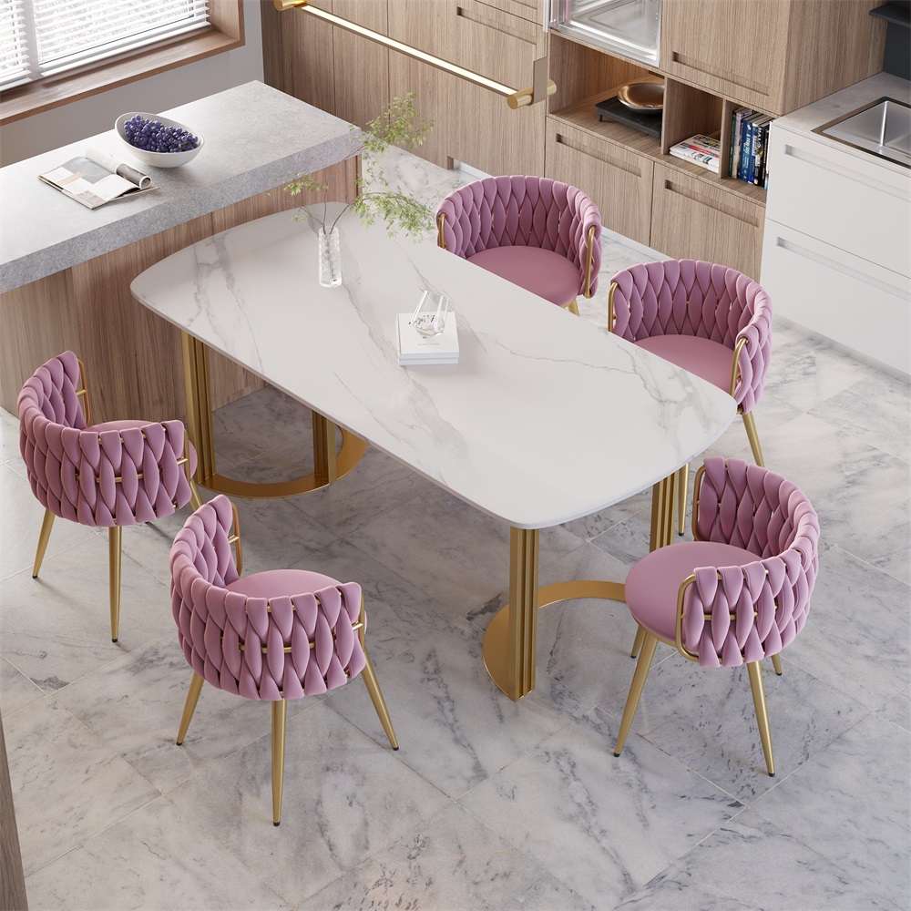HMR Sweave Nordic Barrel Dining Chair with Velvet Upholstery - Pink