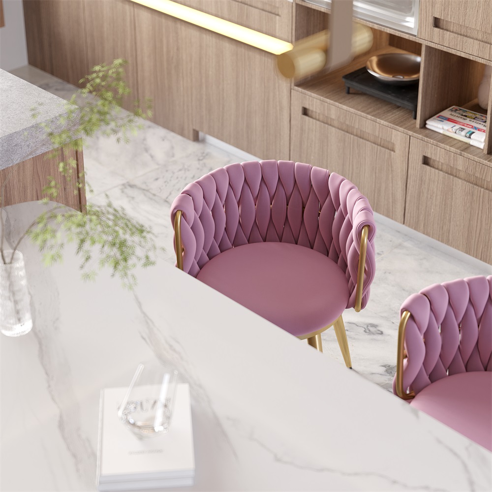 HMR Sweave Nordic Barrel Dining Chair with Velvet Upholstery - Pink