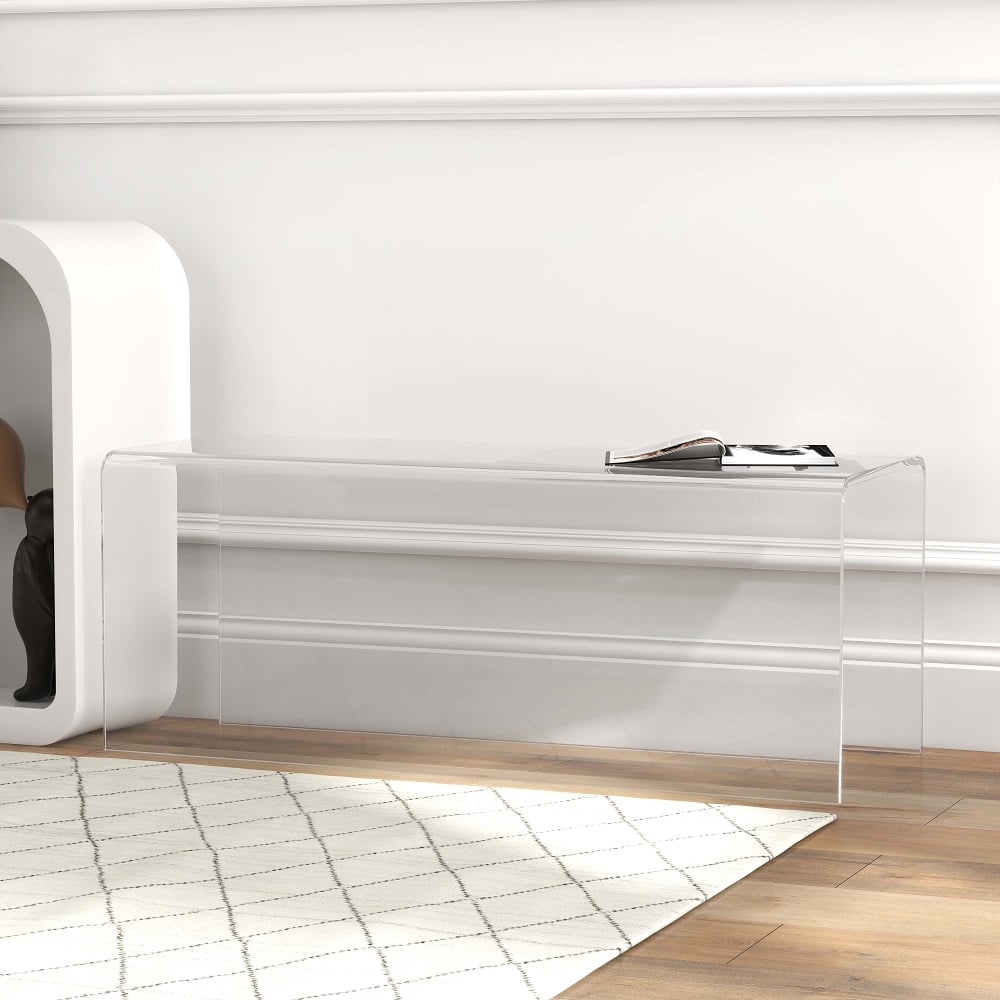 HMR - Modern Minimalist Acrylic Backless Entryway Bench 42.1" in Clear