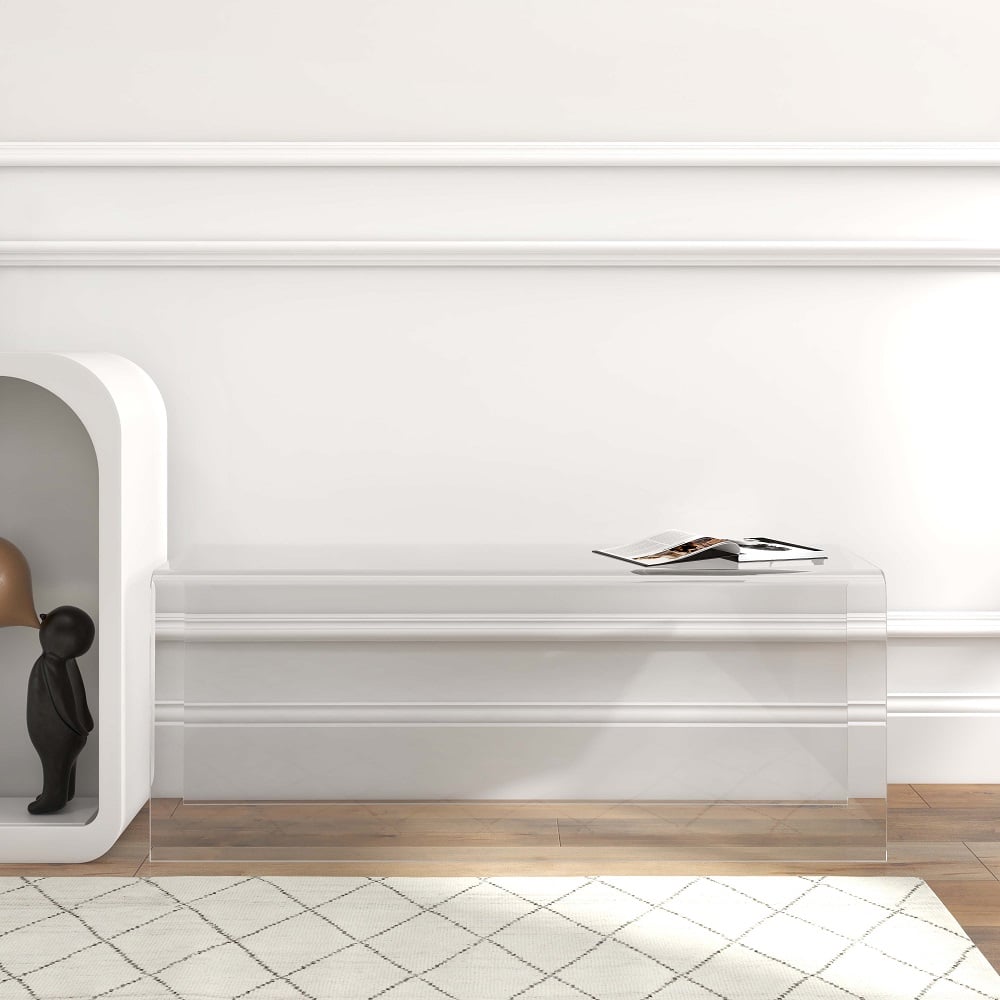 HMR - Modern Minimalist Acrylic Backless Entryway Bench 42.1" in Clear