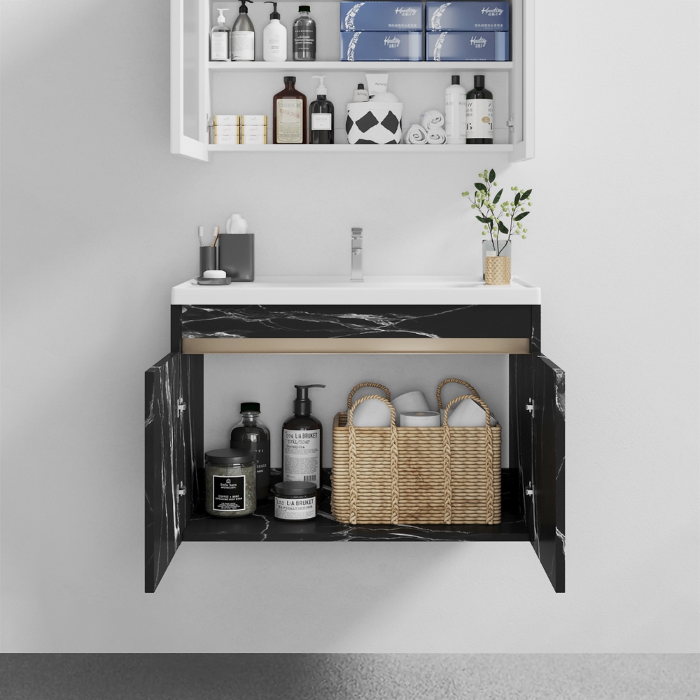 HMR - 40" Floating Bathroom Vanity with Ceramic Top and Drop-in Sink in Black